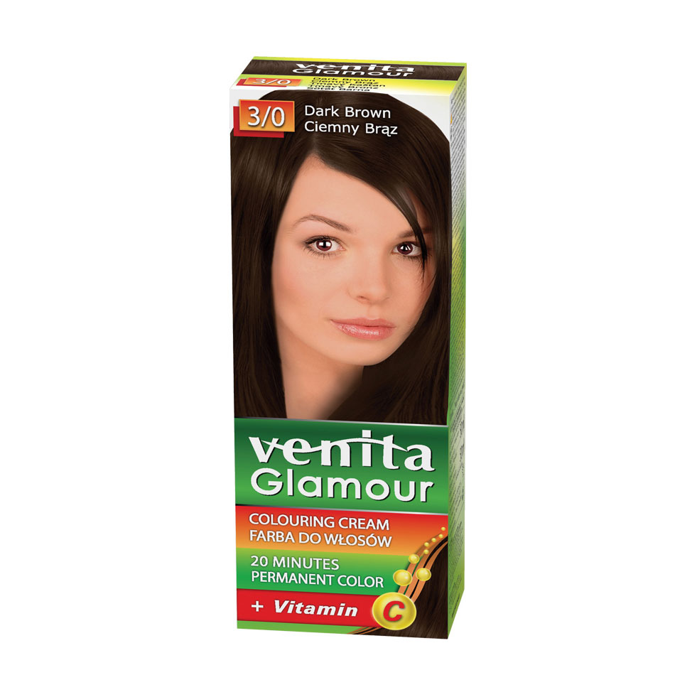 Перманентна крем-фарба для волосся Venita Glamour Colouring Cream 3/0 Dark Brown, 100 мл